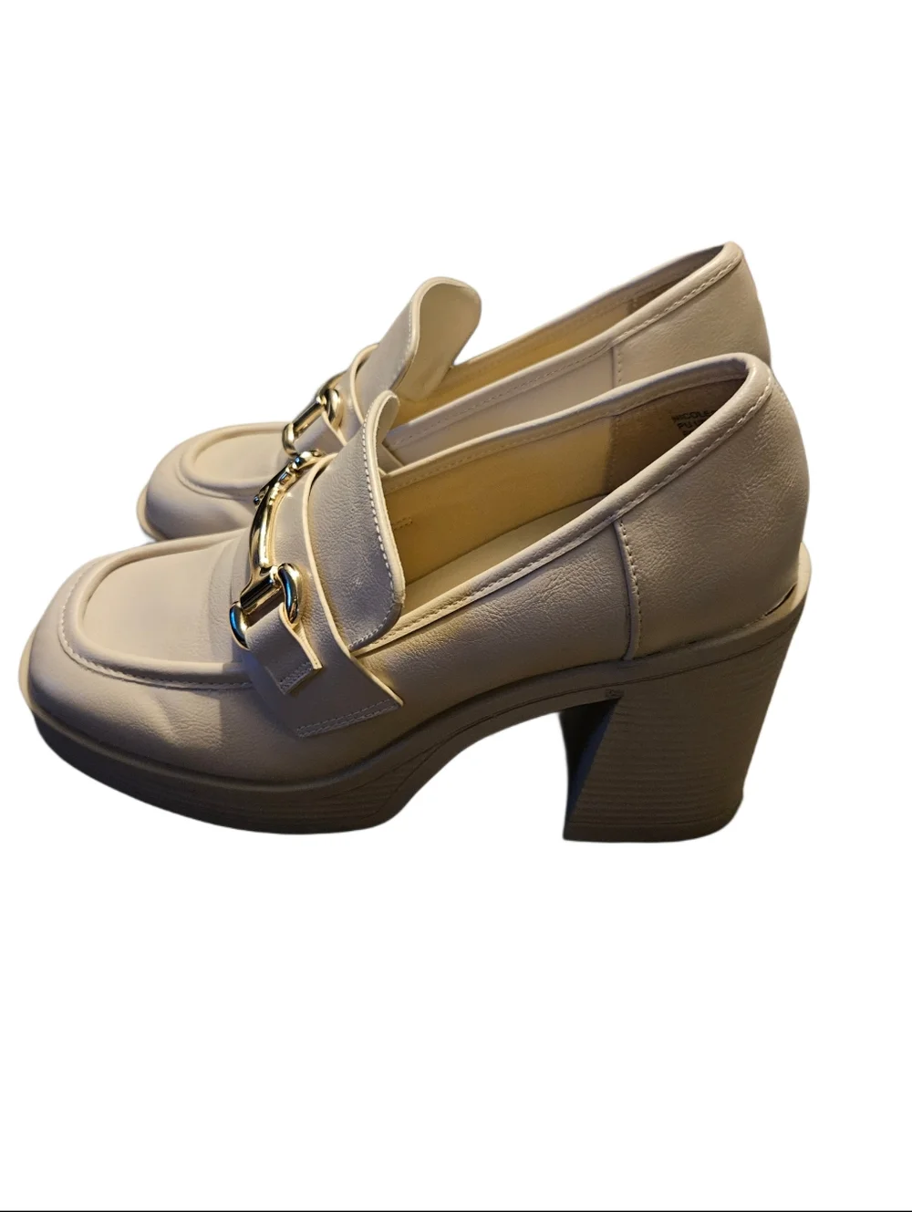 Steve Madden Cream Platform Loafer Heels with Gold Bit